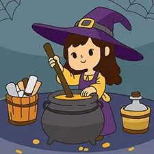 Witch Stirring A Cauldron Coloring Page