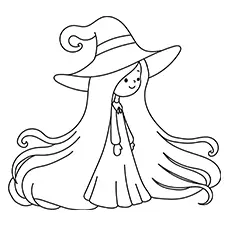 Witch With A Very Long Hair Coloring Page