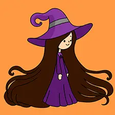 Witch With A Very Long Hair Coloring Page