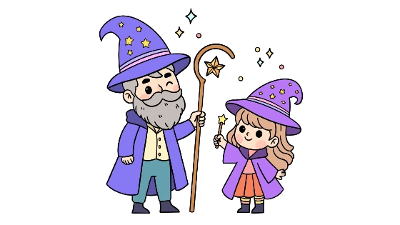 Wizard Dad and Daughter Coloring Page