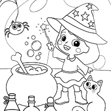 Wizard Mixing Potions Coloring Page Black & White