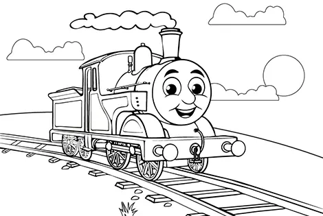 Yellow Steam Engine Coloring Page Black & White
