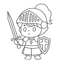 Young Knight With A Sword And A Shield Coloring Page