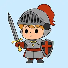 Young Knight With A Sword And A Shield Coloring Page