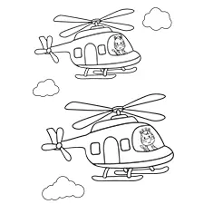 Zebra & Giraffe Flying Helicopter Coloring Page Black & White