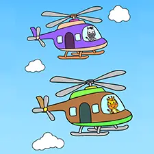 Zebra & Giraffe Flying Helicopter Coloring Page