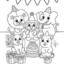 Zoo Birthday Party Coloring Page Black & White